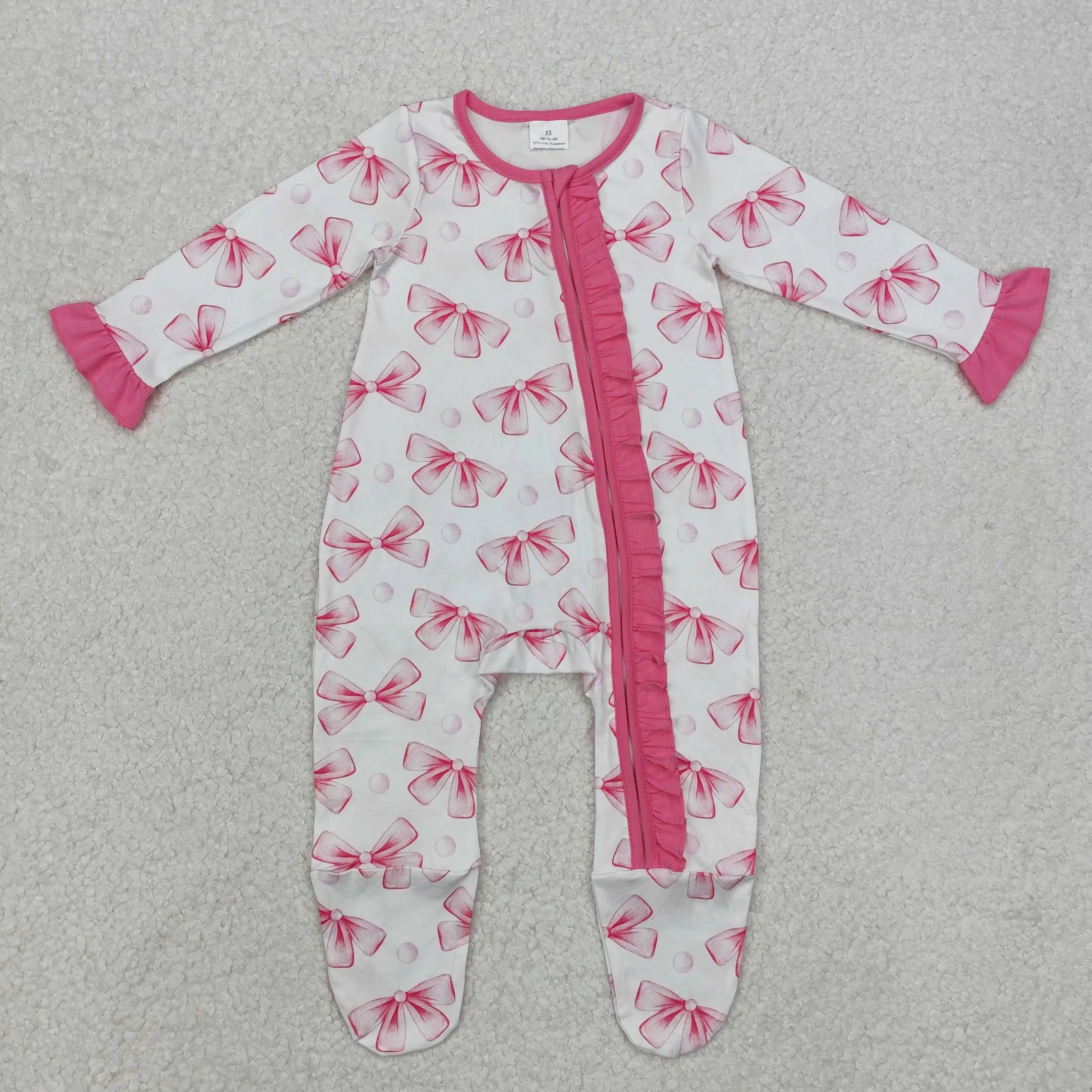 Western clothes Unisex Modal Pink bow baby clothe zipper Romper High Quality long Sleeve baby jumpsuit