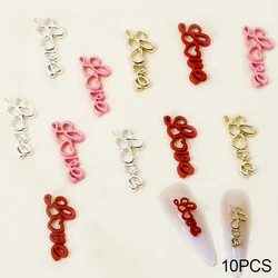 10PCS Metal Love English Letter Nail Art Charms Accessories Supplies Nails Decoration Product Parts Manicure Decor Materials