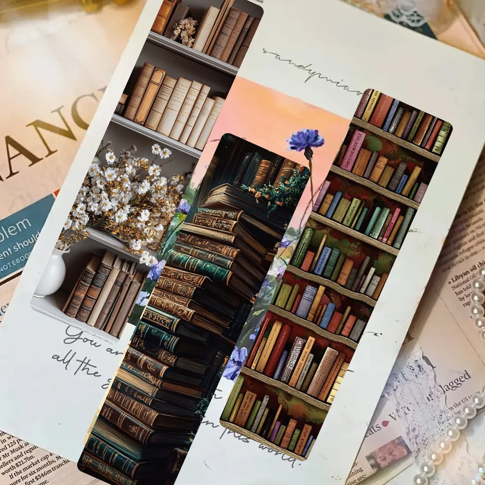 24Pcs/Set Vintage Bookshelf Bookmarks, Retro Library Cardstock Page Markers, Kawaii Book Lover Gifts for Readers Students