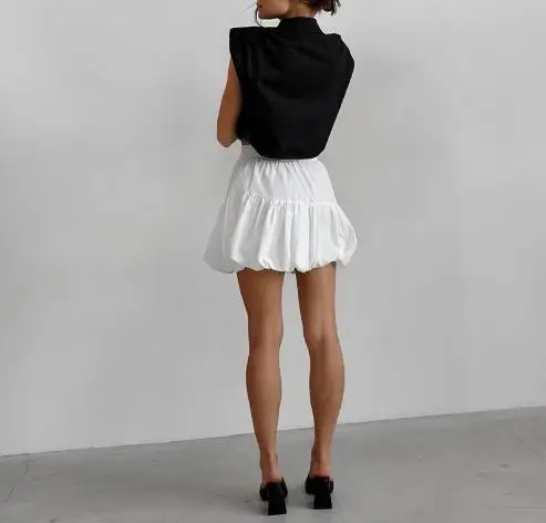 Chiffon Pure White Balloon Skirt Medium Long Skirt 2025 Spring/Summer Fashion New Women's Short Skirt