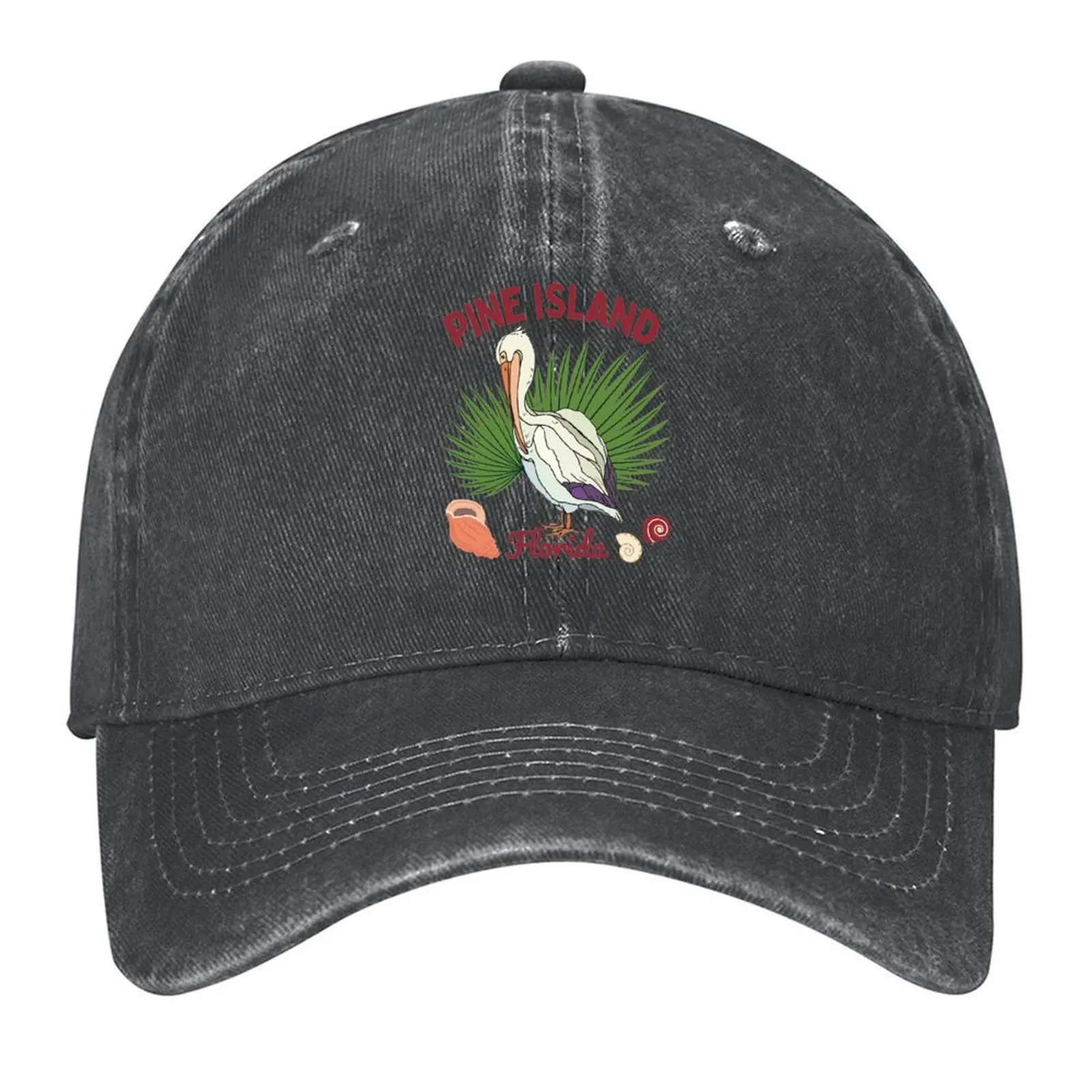 

Pine Island, Florida, Red Text- Vacation / Beach Baseball Cap fun hats Luxury Hat fishing hat beach hat Female Men's