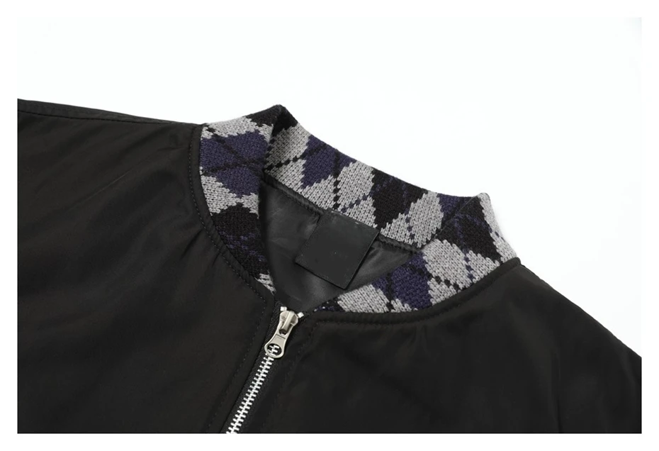 Knitted Splicing Bomber Jacket Mens Streetwear Harajuku Loose Casual Coats Oversized Vintage Fashion Cargo Jacket Male