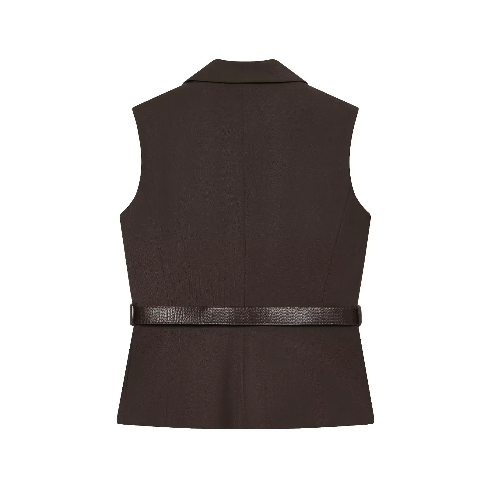 여성 하이웨이스트 팬츠 세트 투피스 정장 칼라 조끼 벨트 스트레이트 팬츠 투피스 세트 여성 의상