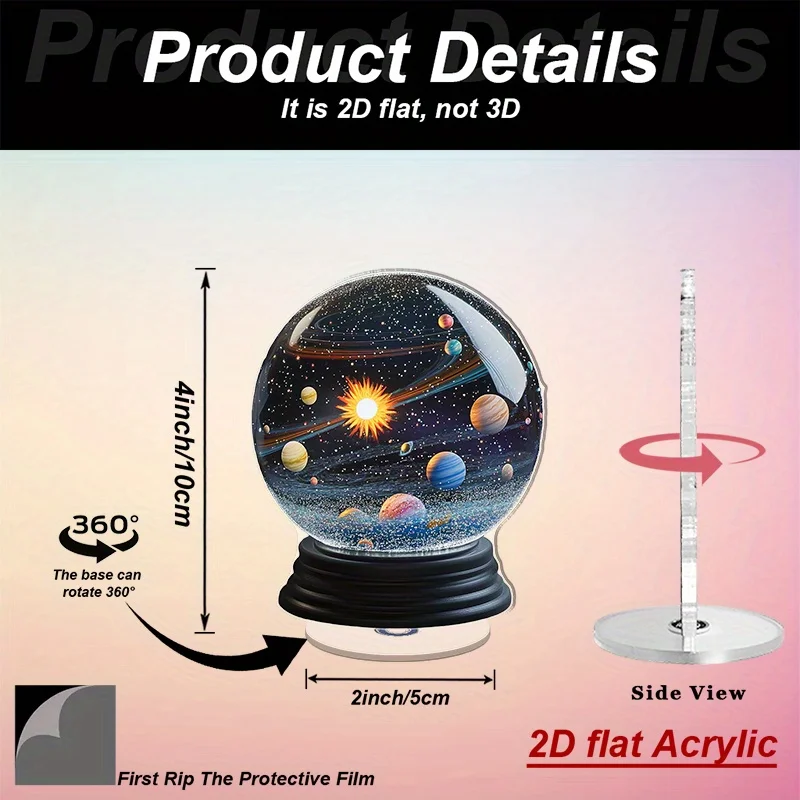 1Pc Universe Theme 2D Rotating Plane Acrylic Solar System Mini Globe Desktop Decor Ornament Room Decor Astronomy Enthusiast Gift - view 3