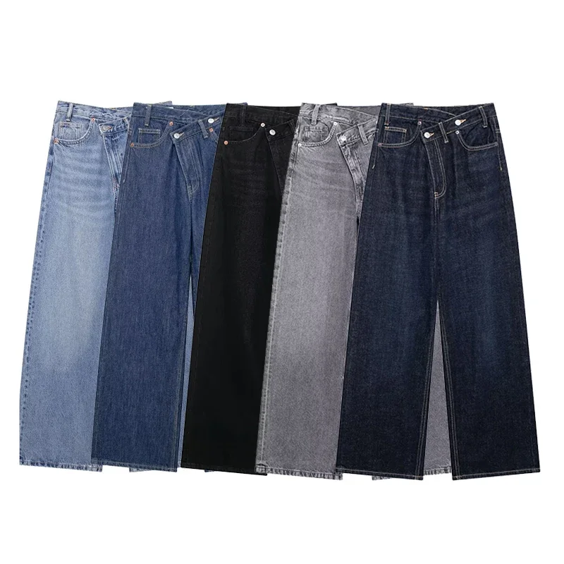 

Женские модные джинсовые однотонные прямые брюки на молнии спереди, винтажные джинсы с высокой талией, длинная длина, женские шикарные женские брюки