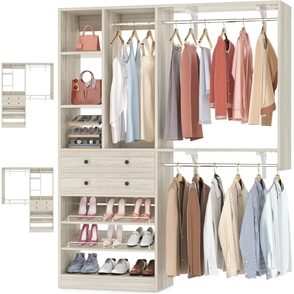 Closet System with Drawers Closet Organizer System with  Hanging Shelving Reversible Wall-mount