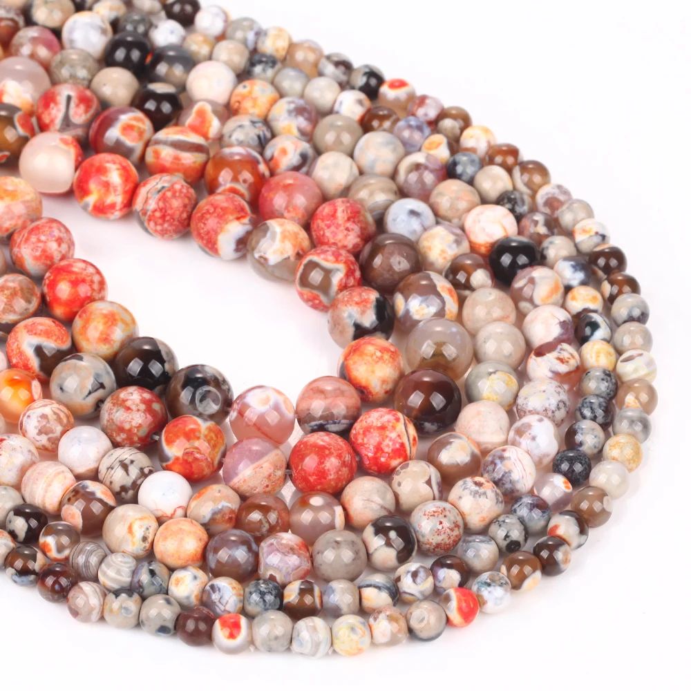 Natursteinperlen, 6–10 mm, orange-rot, Feuerachat, runde lose Abstandsperlen für die Schmuckherstellung, DIY-Armbänder, Ohrringe, Zubehör