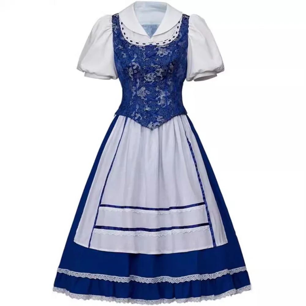 

Princess Belle Village Dress Belle Cosplay Costume Women's Blue Maid Dress Halloween Carnival Party Suit