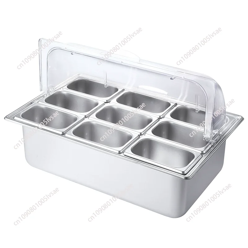 

Stainless steel square basin cooked food side dishes braised flavor stall box commercial insulation cold flip ice powder
