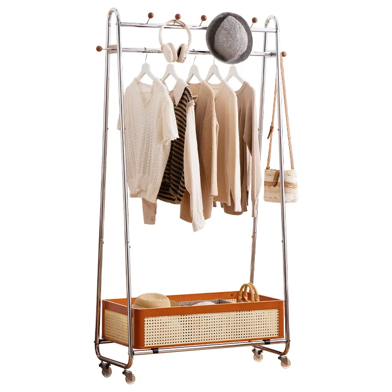 

Solid wood basket coat rack floor hanger household hanger floor rack for hanging clothes bedroom vertical simple shelf