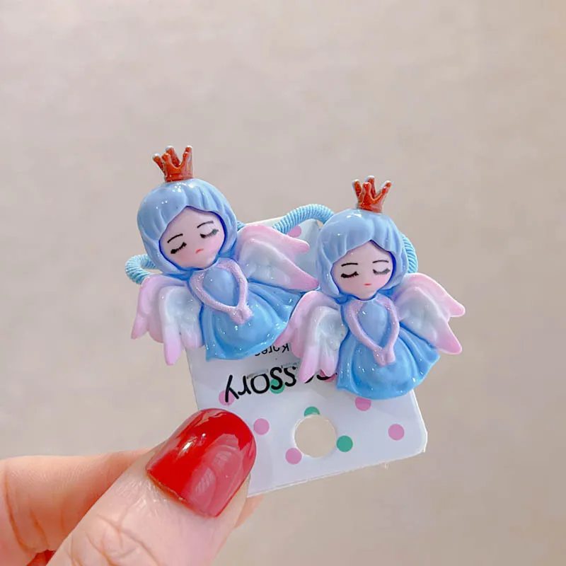 2PCS Cute Cartoon Dreamy Winged Angel Girls Elastic Hair Bands Princess Hair Accessories Children Hair Ties Baby Headwear