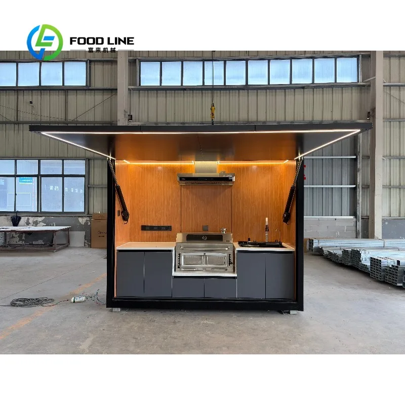 New Design Cool Colored Stainless Steel Outdoor Kitchen Pod Shelter for Apartment Villa Courtyard BBQ Grill Cabinet with Drawers