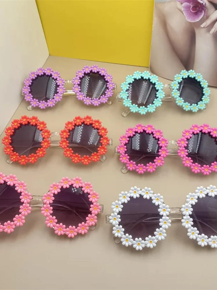 Lunettes de soleil mignonnes à fleurs de marguerite pour femmes et filles, Protection solaire d'extérieur, Style Ins, lunettes de fête amusantes UV400