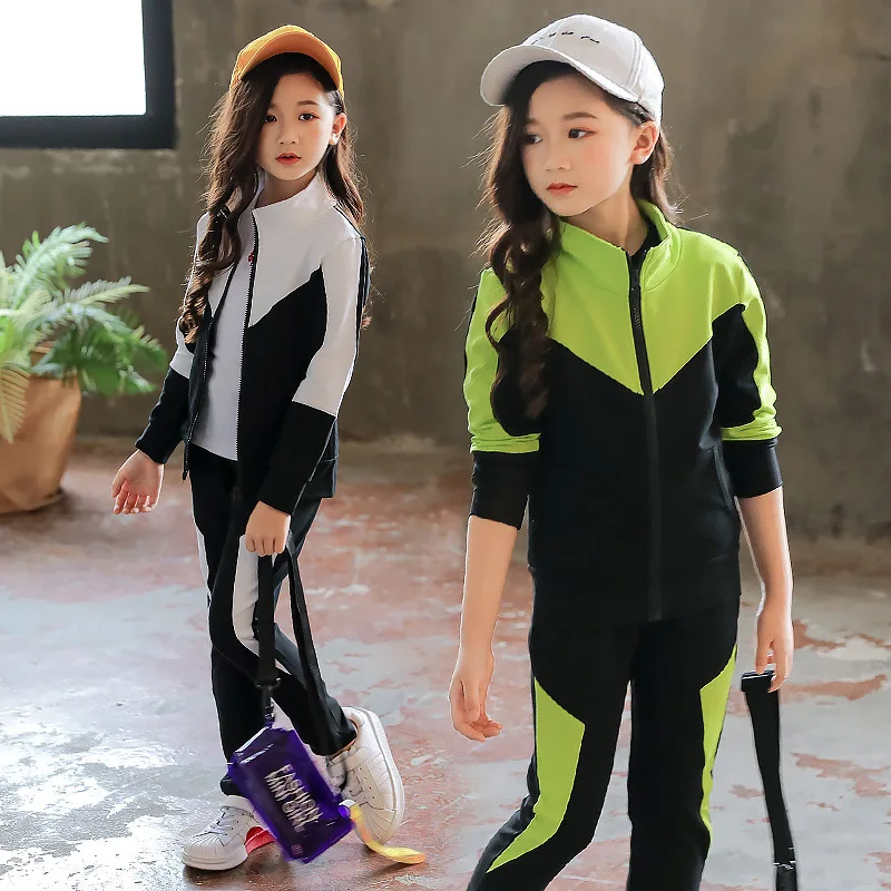 2024 New Spring Autumn Teen Girls Clothing Sets Fashion Zipper Sweatshirt + Pants 2Pcs Outfits Kids Tracksuit 4 6 8 10 12 Years