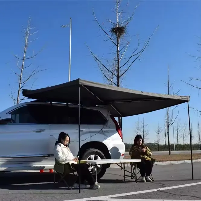 التخييم في الهواء الطلق 600D أكسفورد مقاوم للماء ممتد 360 درجة المظلة سقف السيارة الجانب العلوي المأوى #2