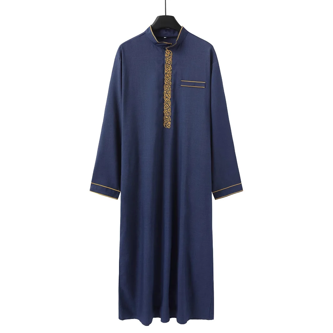 

2025 New Stand Collar Embroidered Casual Ethnic Arab Clothing Loose Long Robe Men's Robe Ramadan Dubai Luxury Islam Elegant