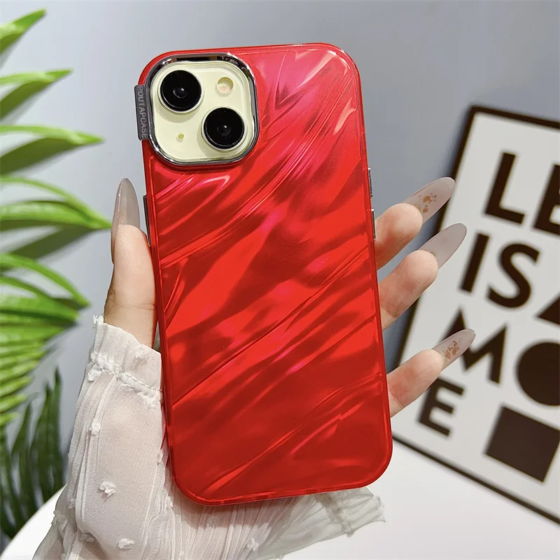 Luxury electroplated water ripple pleats for iPhone 15 14 13 12 11 pro max case all inclusive anti drop protection cover bumper