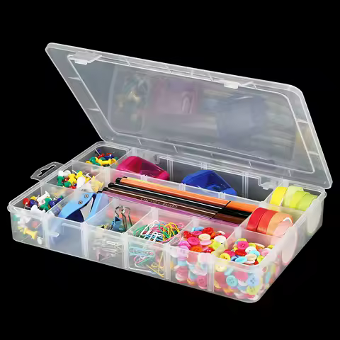 15-Grid Clear Plastic Organizer Box with Dividers - Durable Storage Container for Washi Tapes, Beads, Jewelry, Crafts, Fishing