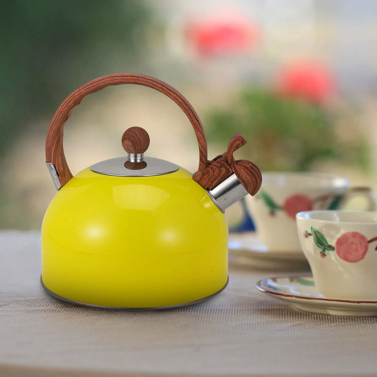 

Stainless Steel Whistling Tea Kettle Wood Handle Household Water Boiling Pot for Kitchen Induction Gas Stove Portable Teakettle