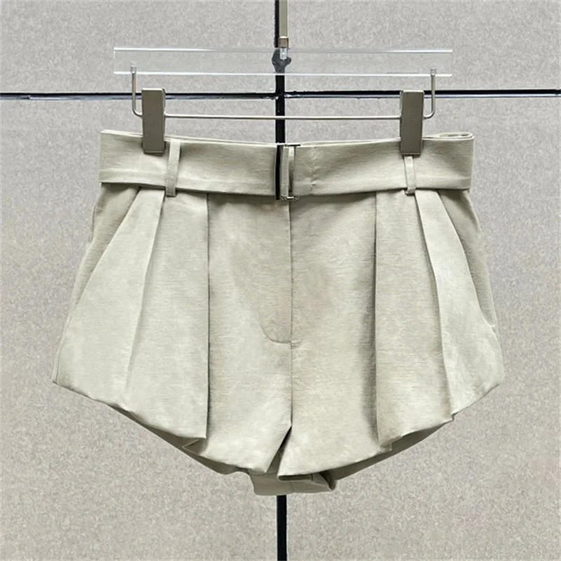 women's shorts New high waisted slim mini pants for summer 2026 linen blend casual shorts Belt decoration shorts women's pants
