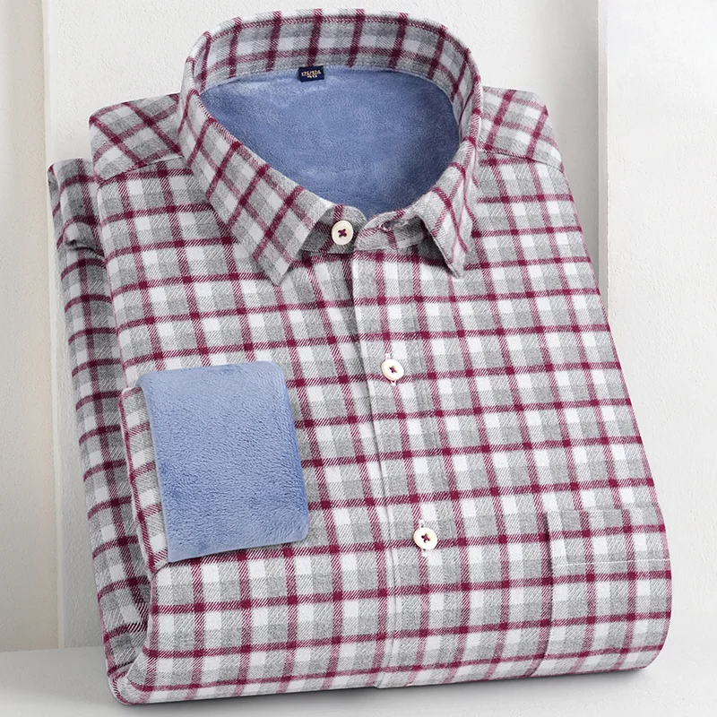 New in Warm shirt Hight qulity100%cotton brushed winter thickening long-sleeve shirts for men soft slim fit casual plaid clothes