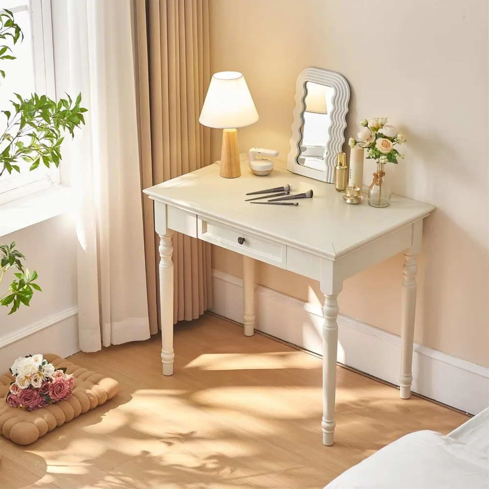

French Country Desk, Farmhouse Writing Desk, Solid Wood Computer Table with Drawers 35” Home Office Study Living Room Furniture