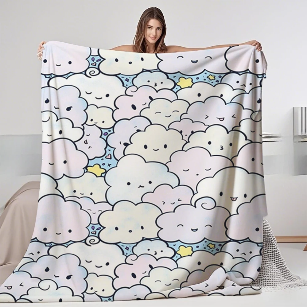 

Elegant Flannel Soft Blanket Kawaii Clouds Thermal Blanket Bedcover Blankets For Campers Wheelchair Bathroom With Durable