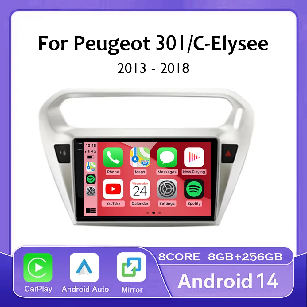 Android 14 para Peugeot 301 Citroen Elysee 2013 - 2018 Carplay Radio de coche Autoradio reproductor Multimedia estéreo inalámbrico Android Auto