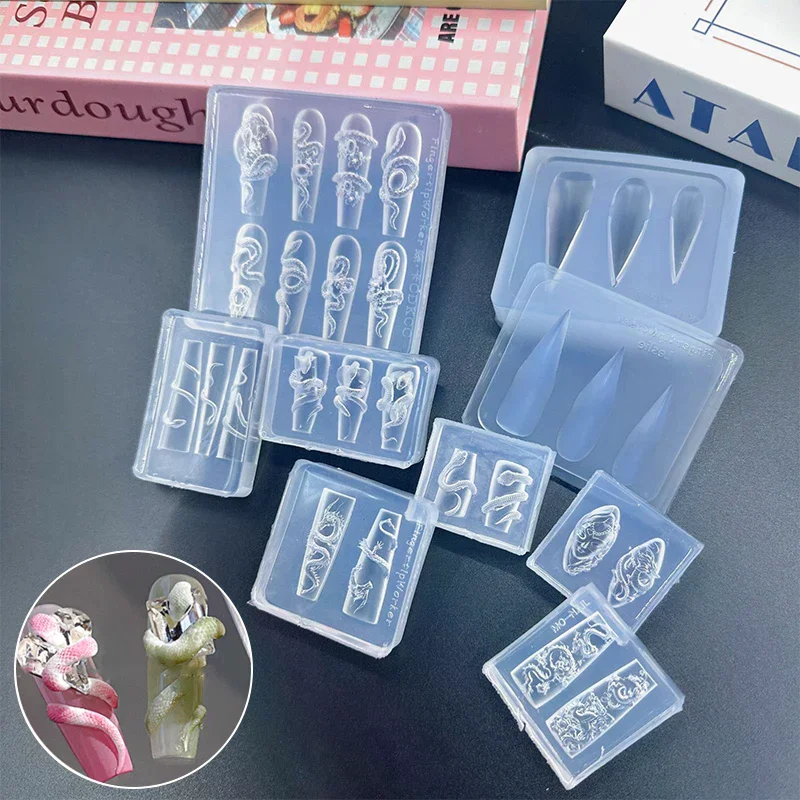 Cartoon Mini DIY Snake Silicone Nail Mold Nail Stamping Stereoscopic Decorations Nails Design Manicure Tools For Home Daily Use