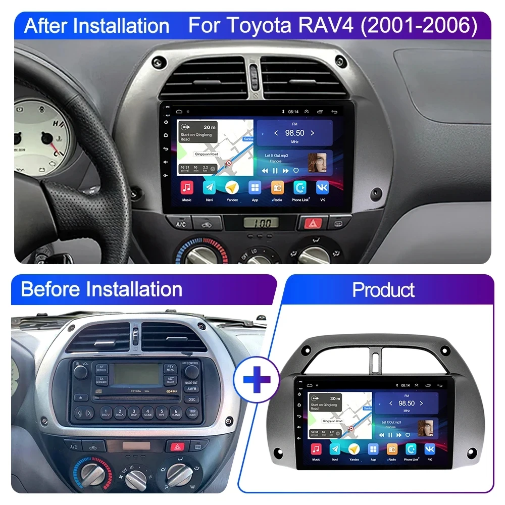 Wireless Carplay Android Auto Car Bluetooth Radio For Toyota RAV4 Rav 4 2001-2006 Multimedia Video Player GPS FM AM Autoradio