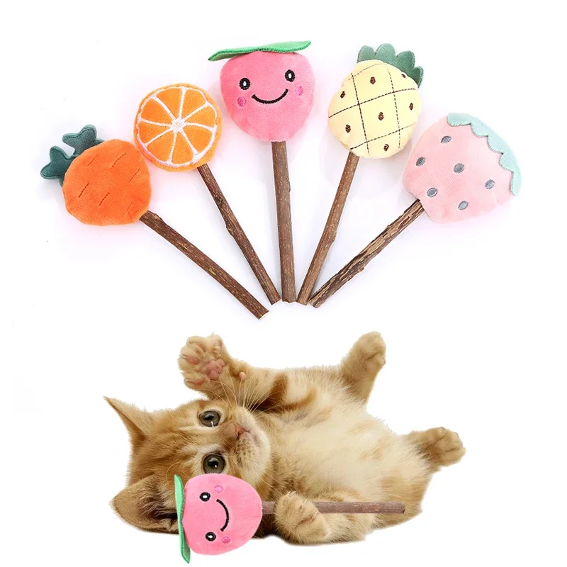 Cat Toy Wooden Polygonum Catmint Plush Lollipop with Built-in Bell Bite Resistant Molar Pet Supplies