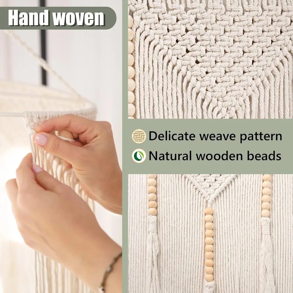 Large Macrame Wall Hanging 43.3" x 39.4" Boho Tapestry Woven Wall Decor Cotton Tassel Curtain Beige Chic Bohemian Art for Living Room Bedroom Dorm Wedding - view 5