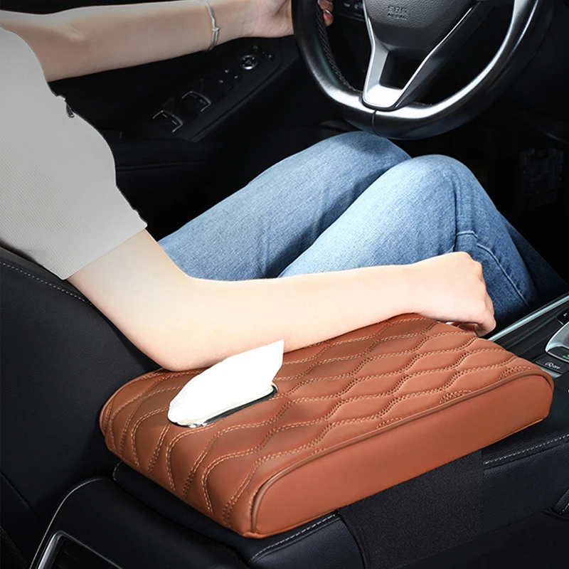 

Car Armrest Box Height Pad Leather Memory Foam Height Pad Universal Auto Center Armrest Tissue box Protective Cushion Support