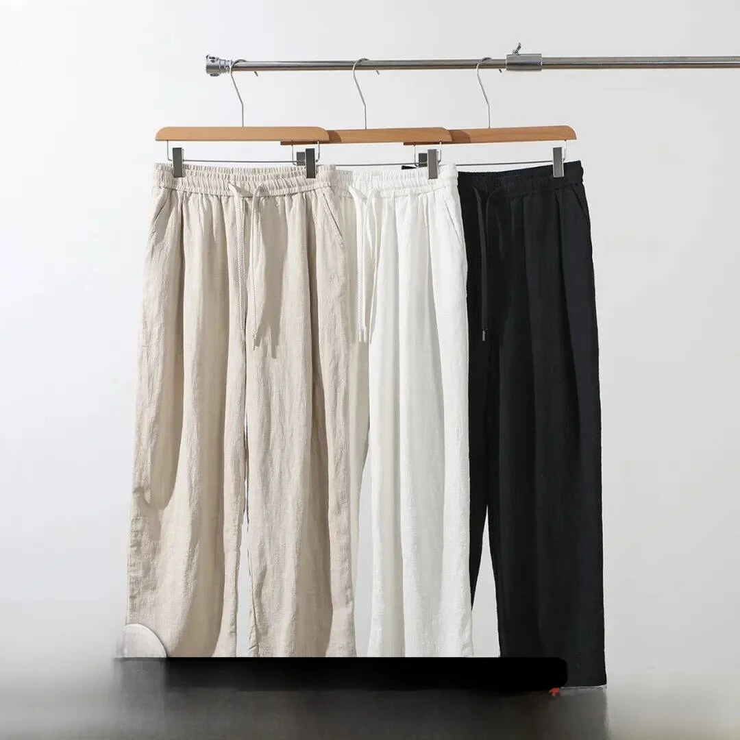 

Natural Texture Linen Cotton Blend Men's Casual Straight Leg Pants Spring Summer Fashionable Trousers Youth Straight Cut