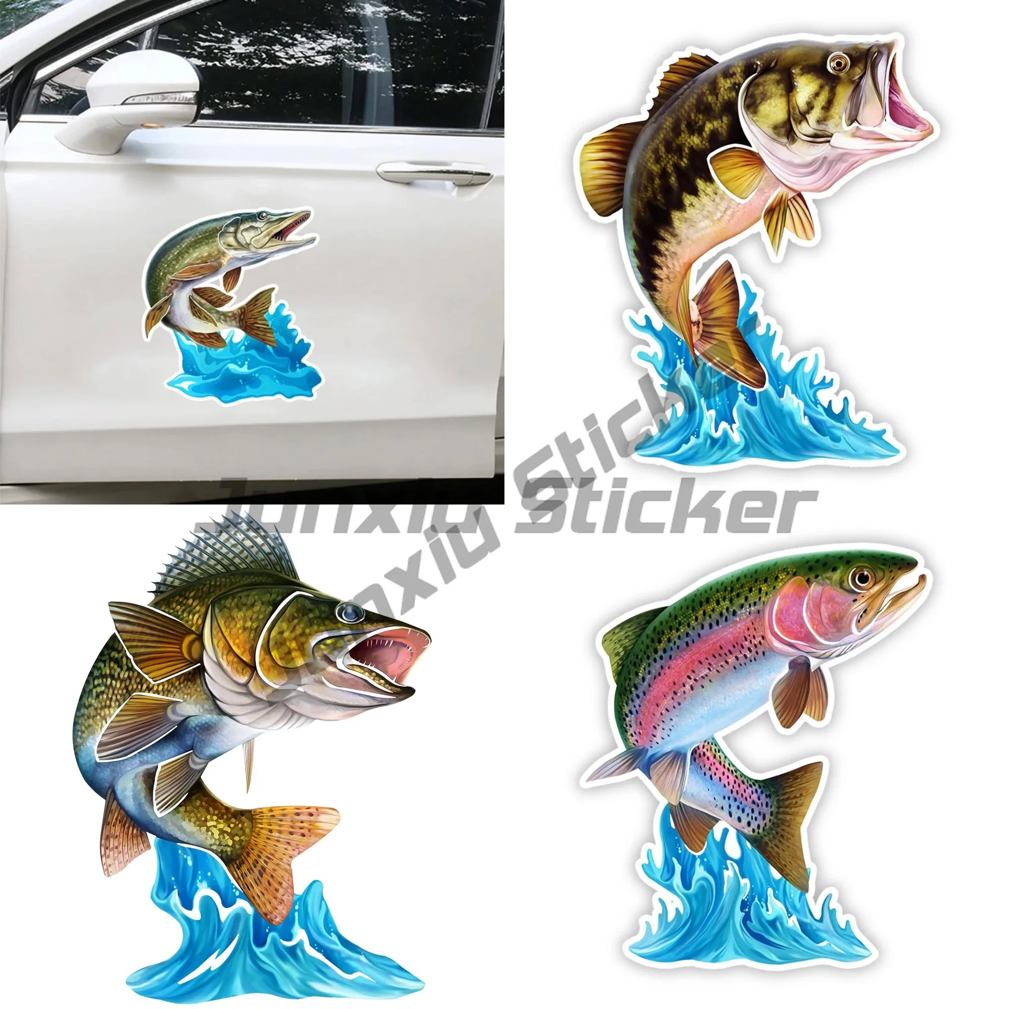 

Self-adhesive Decal Jumping Northern Pike Walleye Fish Car Sticker Waterproof Auto Decors on Bumper Rear Window Motorcycle