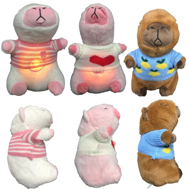 Breathing Capybara Plush Doll Toy Baby Sleeping Companion Sound Soothing Musical with Air Bag and Light Doll Toys Kids Gifts