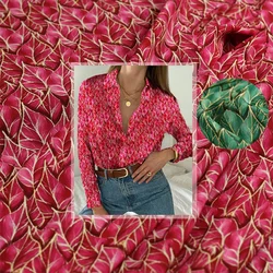 Redraspberry 12momme Red Green Leave Digital Printed CrepeDeChine Silk Materials Summer Women Dress Sewing Clothe Freeshipping