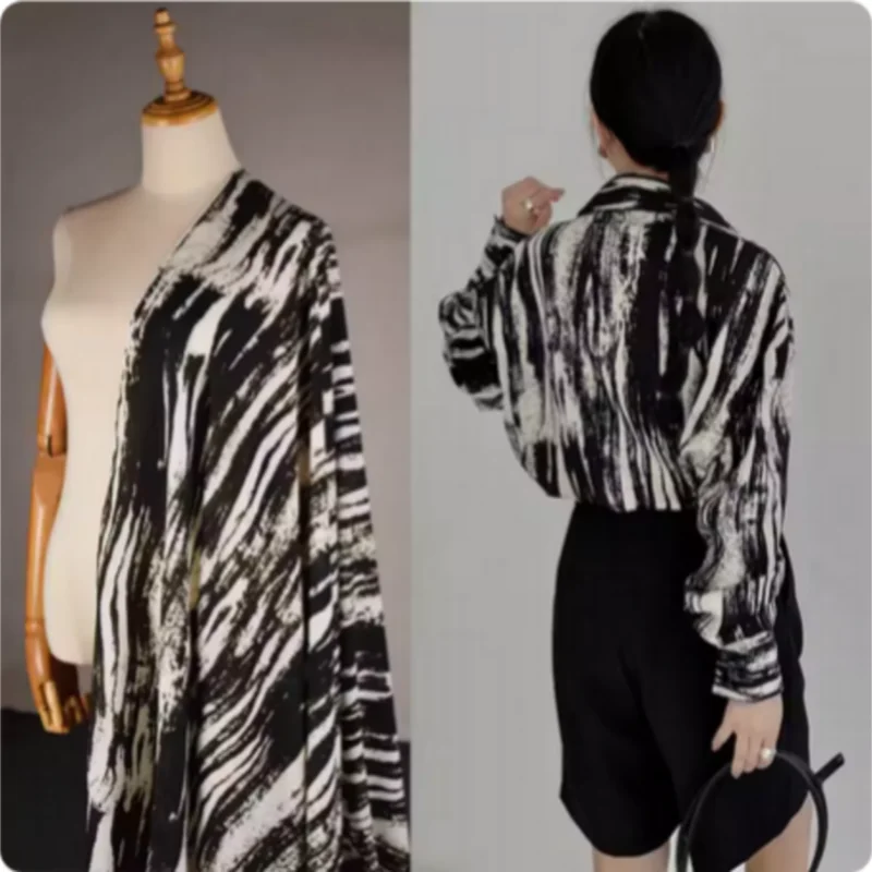 Water Ink Stripe Smudge Print Chiffon Fabric, High Grade, Dress, Pants, Cheongsam, Han Cloth, Soft, No Transparent, T2055