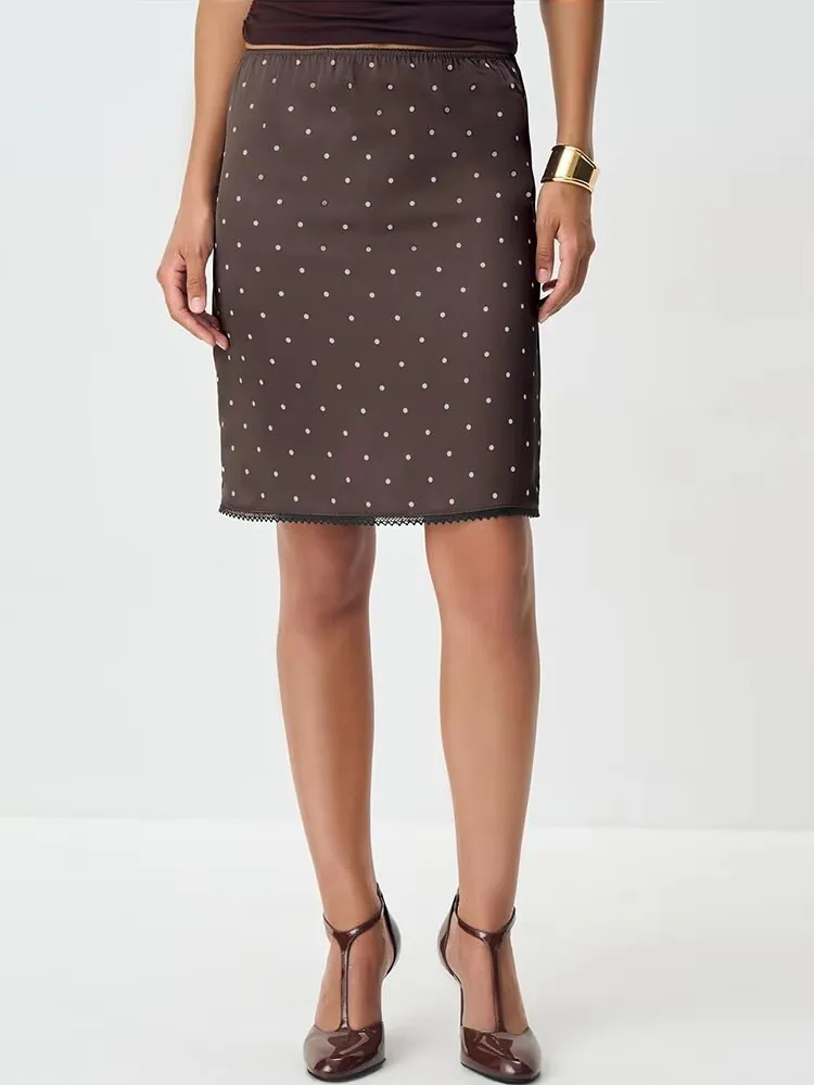 

Fantoye Patchwork Print Polka Dot Lace Women Skirt White High Waist Casual Y2k Skirt Female Autumn Slim Elegant Streetwear 2025