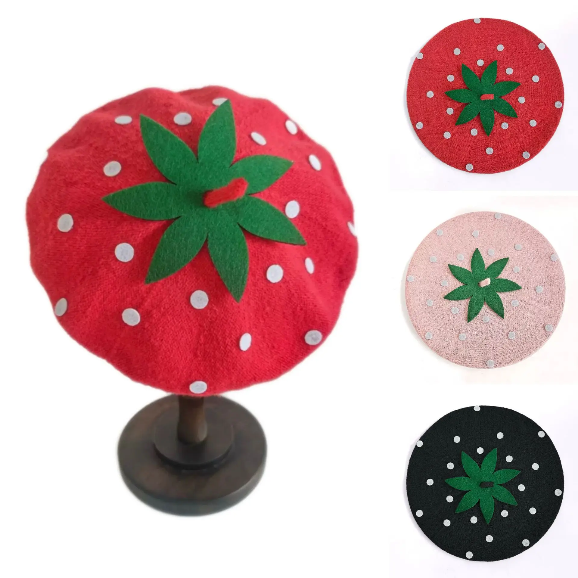 

Parent Child children's Beret Strawberry Shaped Wool Retro Autumn Winter Knitted Woolen Artist Hat Boinas De Mujer 4m822