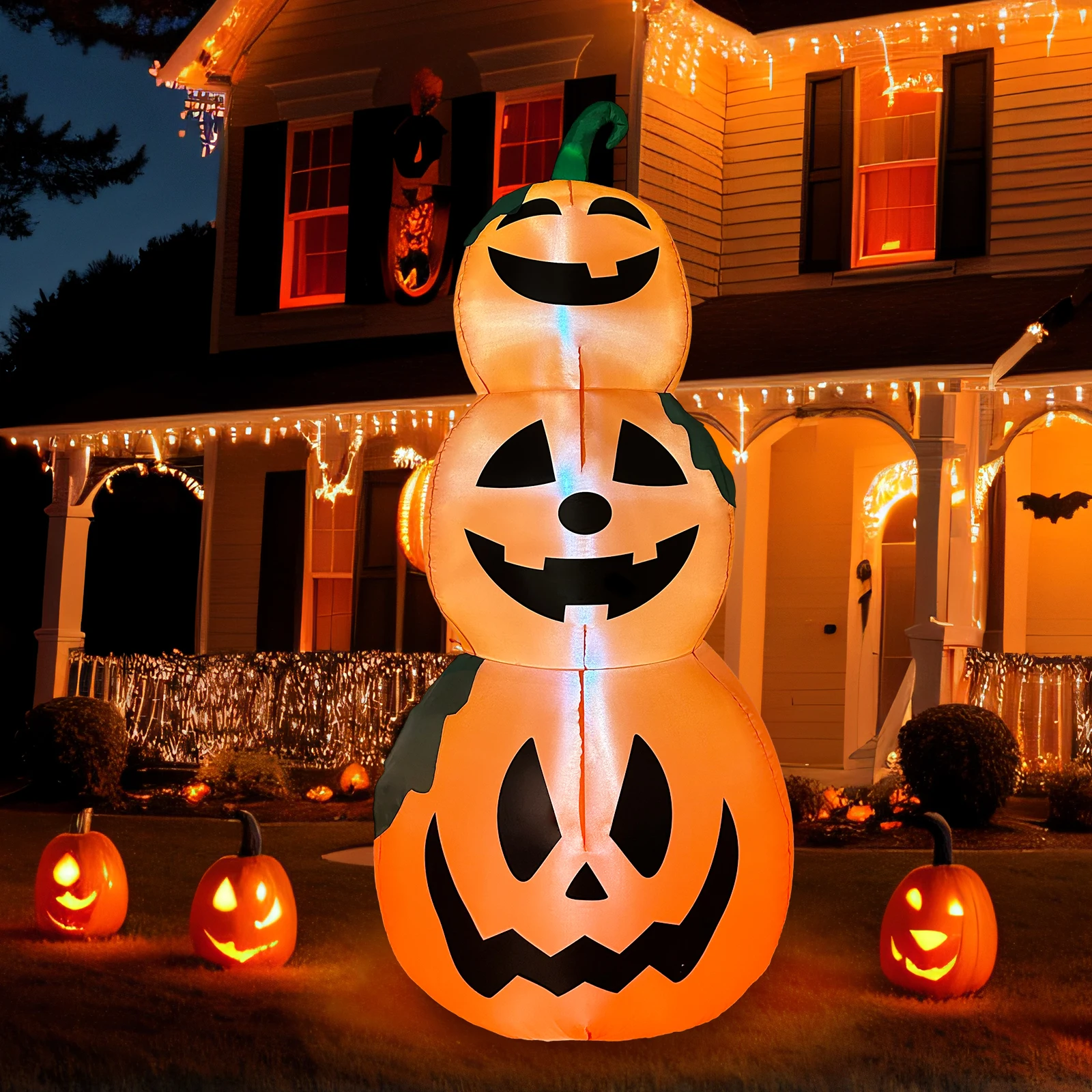 

OurWarm 6ft Halloween Inflatable Pumpkin LED Horror Ghost Pumpkin Ballon Halloween Party Decorations for Home Outdoor Decor