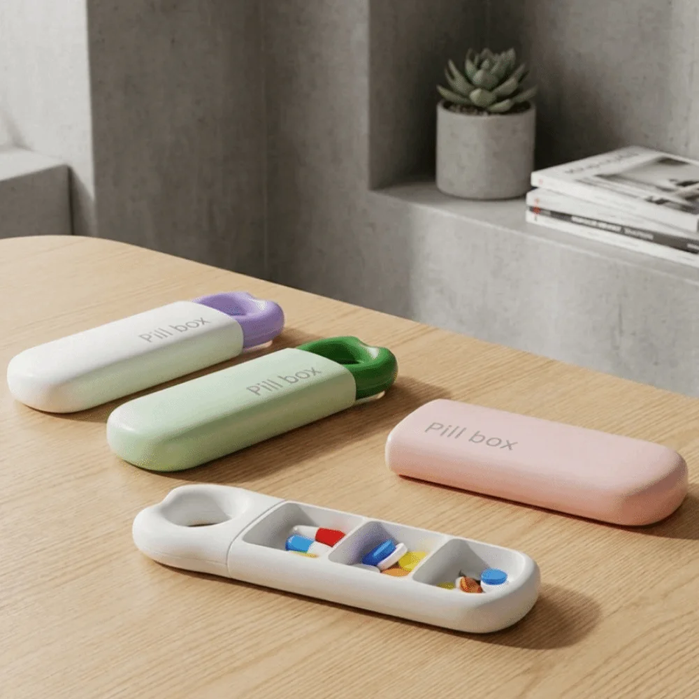 Vitamin Container Mini 3 Grids Pill Box Moisture-Proof Dust-proof Pill Dispenser Sealed Waterproof Pill Box Daily Use