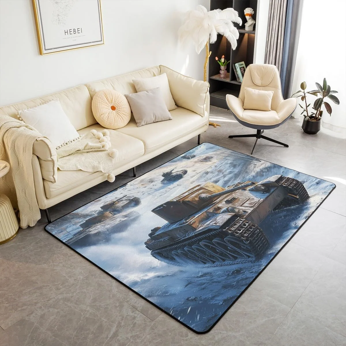 

VIKAMA Military Theme Carpet Tank Snow Battle Carpet Thickened Non-Slip Design Suitable for Military Fans Home Decorating Mat