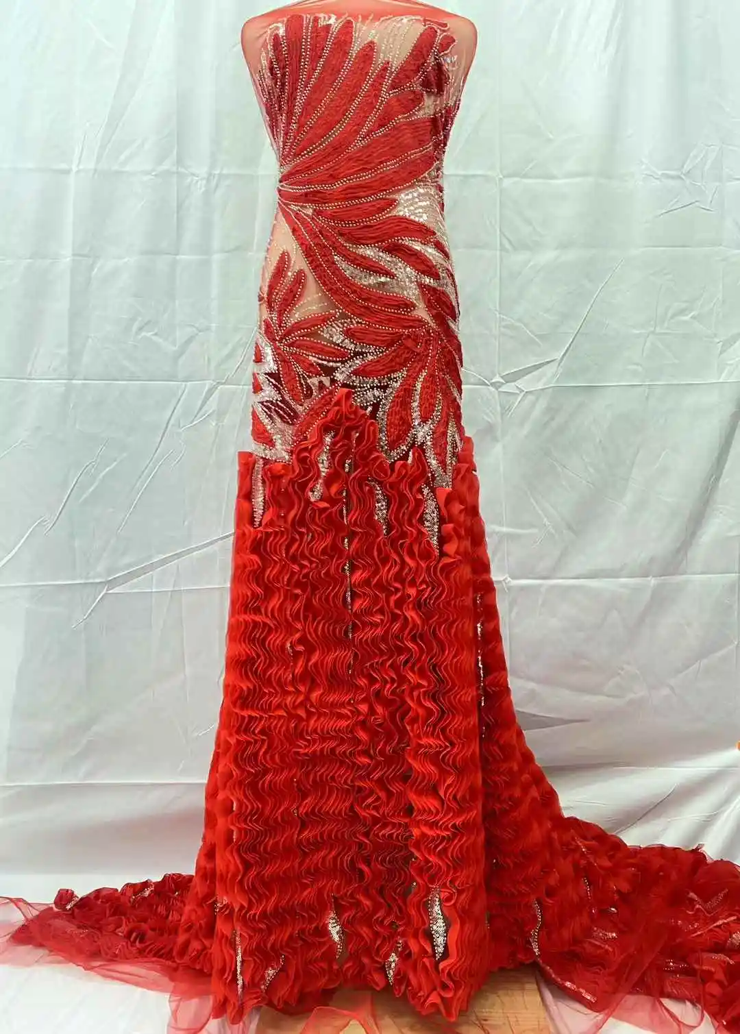 Африканская тяжелая кружевная ткань с бисером, нигерийская кружевная ткань с блестками для жениха, шитье свадебного платья, высокое качество, 5 ярдов, 2025 г.