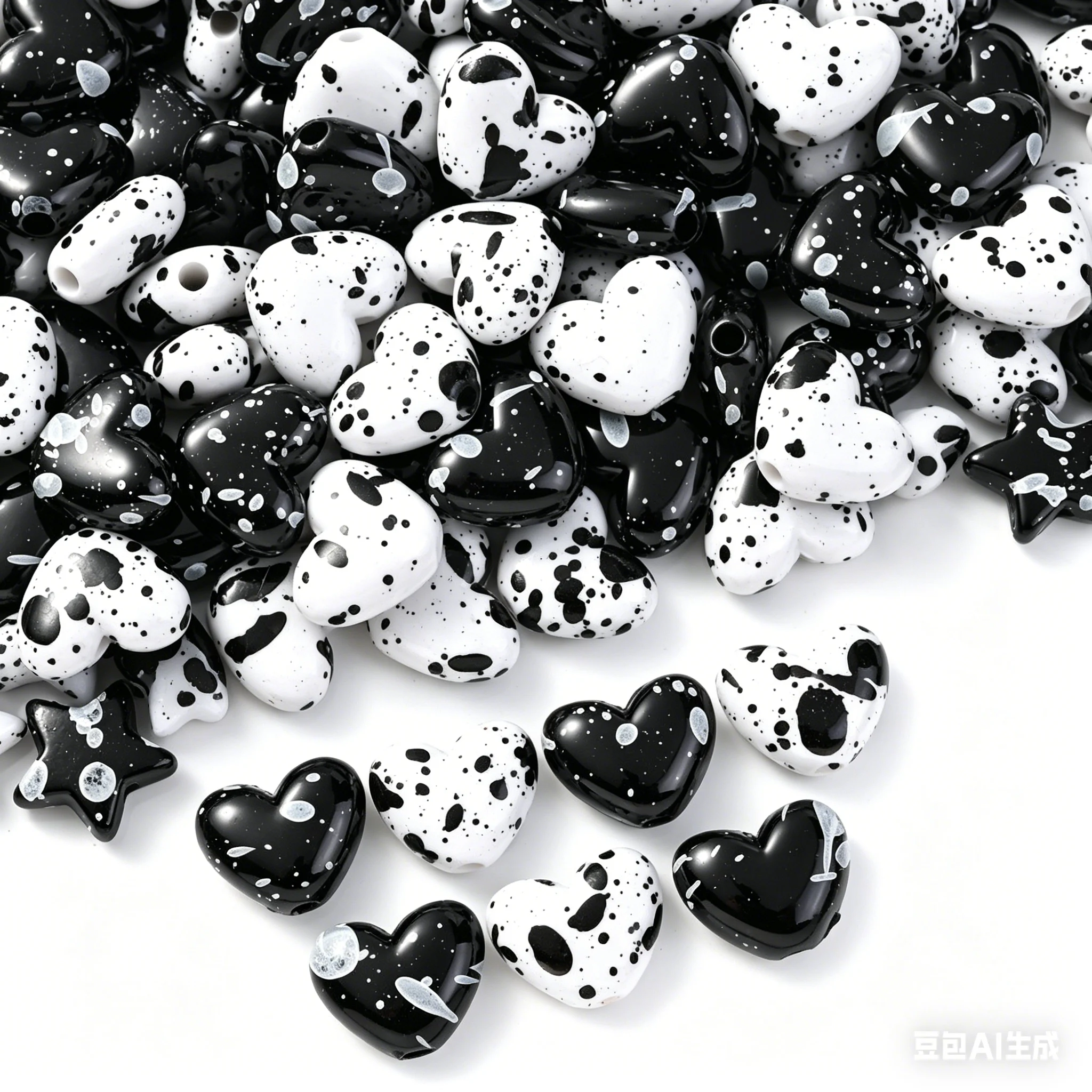 50pcs Acrylic Paintings Five-pointed Star Heart Beads Speckle ink Art Sense Star Beads For Jewelry Making Handmade DIY Bracelet