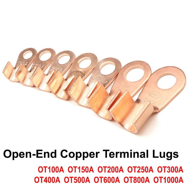 

5/10pcs OT Type 100A ~1000A Open-End Copper Crimp Terminal Lugs Cable End Connector Splice Battery Cable Connectors