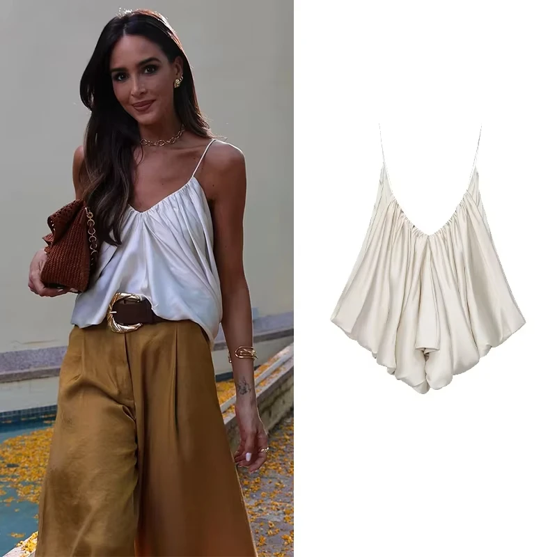 

Women Thin Straps Top Straight Neck Women's Short Crop Top Backless Waistcoat Lady Camisole Elasticated Tops