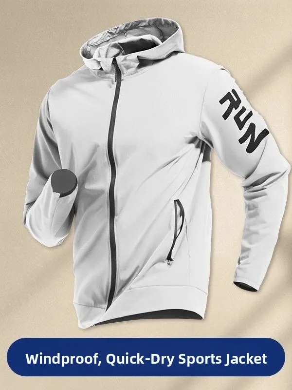 Men's Running Sport Jacket Lightweight Training Bicycle Riding Windproof Outerwear Standard Fit Long Sleeve Zipper Closure
