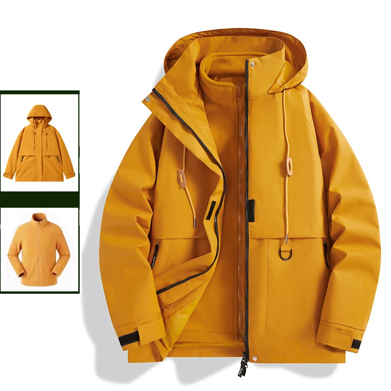 

Autumn Winter 3-in-1 Jacket Casual Outdoor Mountaineering Waterproof Windproof Hat Coat Warm Inner Lining With Velvet Women Wear