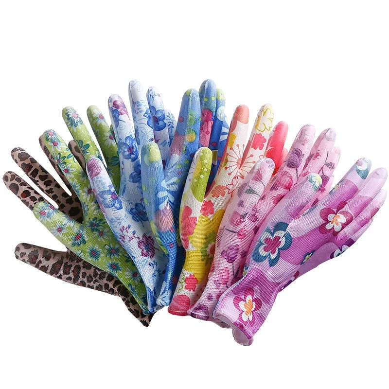 6 pairs Yard Cleaning Palm-Coated Floral Garden Gloves Women Non-Slip Working Gloves Non-Slip Household Labor Protection Gloves